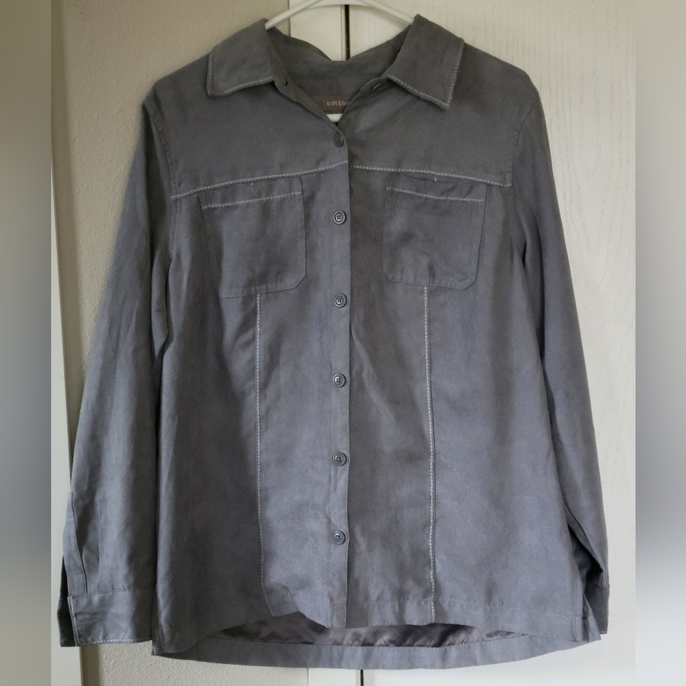 Croft & Barrow Grey Unisex Faux Suede Button Down